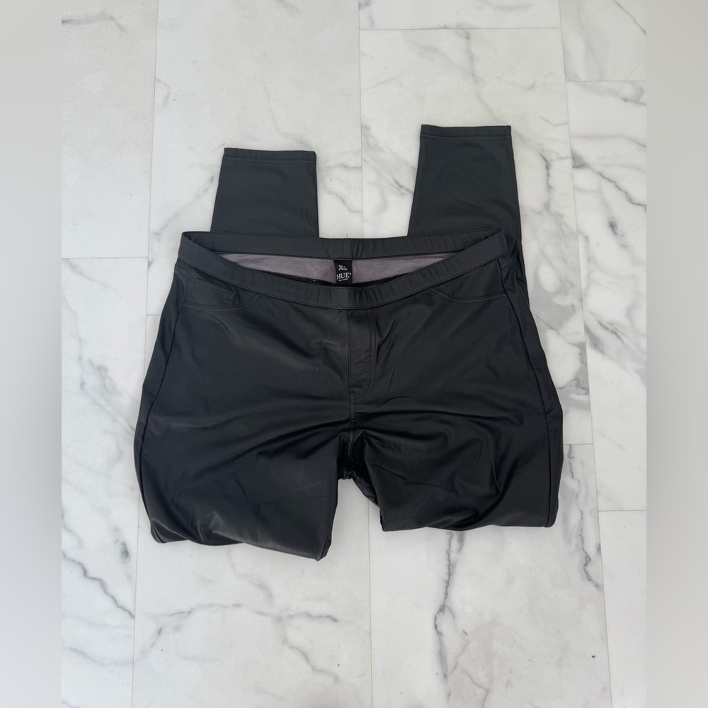 HUE Black Faux Leather Leggings Womens pants size XL